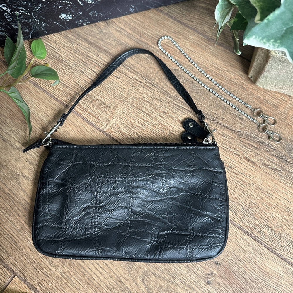 Black Leather Rhinestone Embellished Wristlet Clutch - Formal Clutch - Picture 4 of 6